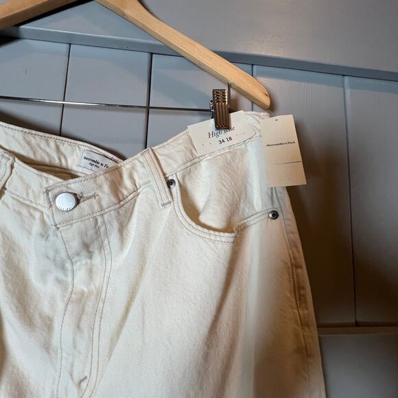 Abercrombie & Fitch High Waist Cream Denim Slit Front Skirt Size 34 NEW - Picture 4 of 7